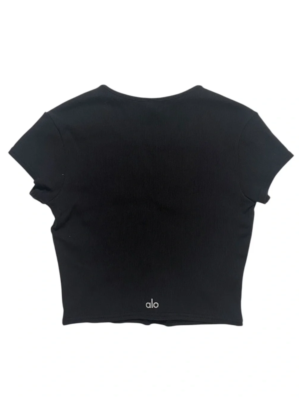 Alo Yoga Savvy Short Sleeve Rib Crop Top - Black XS